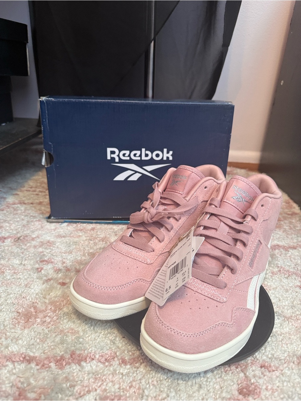 Reebok Pink Suede High-Top Sneakers with White Accents